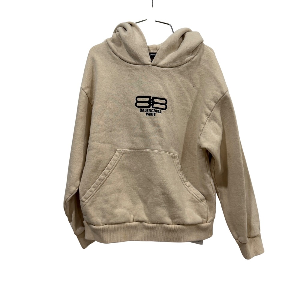 Balenciaga Kids BB Logo Hoodie Cream Beige Embroidered Sweatshirt 8 130/64‎